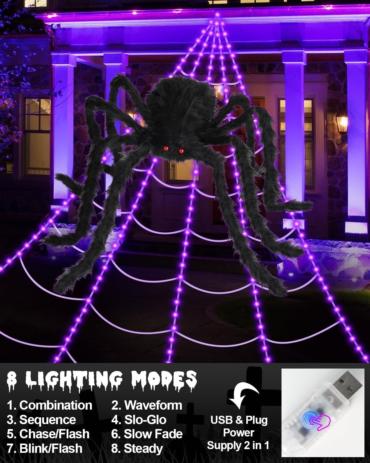 Brighter Spider Webs Halloween Decorations Lights,Halloween Decor