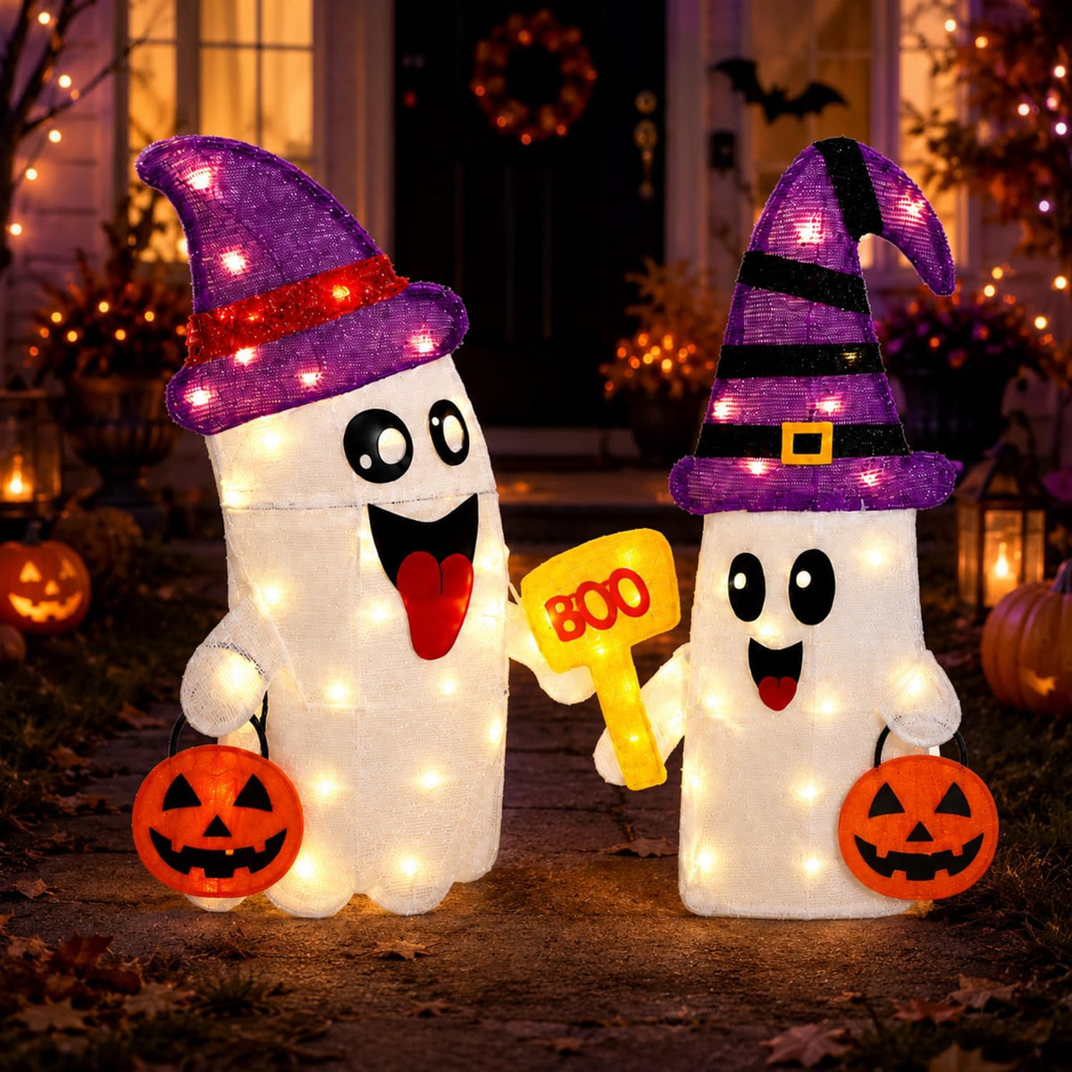 2 Pack 30Inch Halloween Decorations Outdoor Light Up Ghost Decor