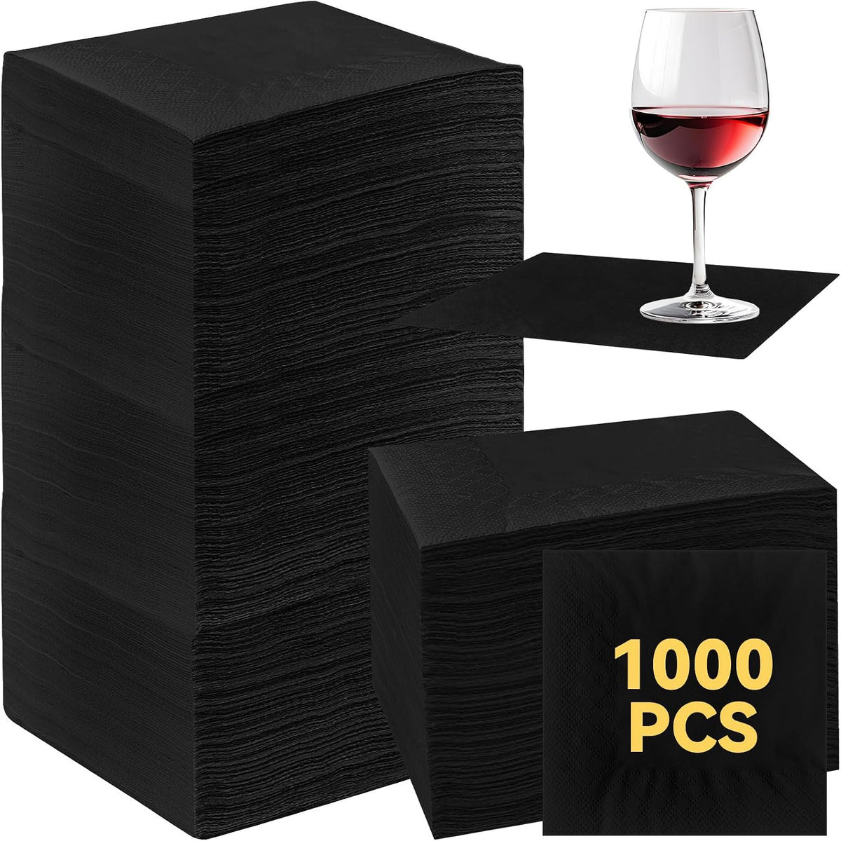Henoyso 1000 Pack 2 Ply 4.5 x 4.5 Inch Black Cocktail Napkins Bulk