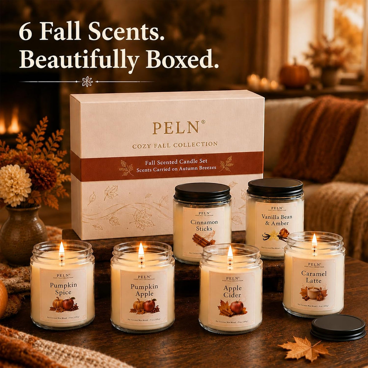 Fall Candles, 6 Pack Fall Scented Candles for Home, Autumn Gift Set