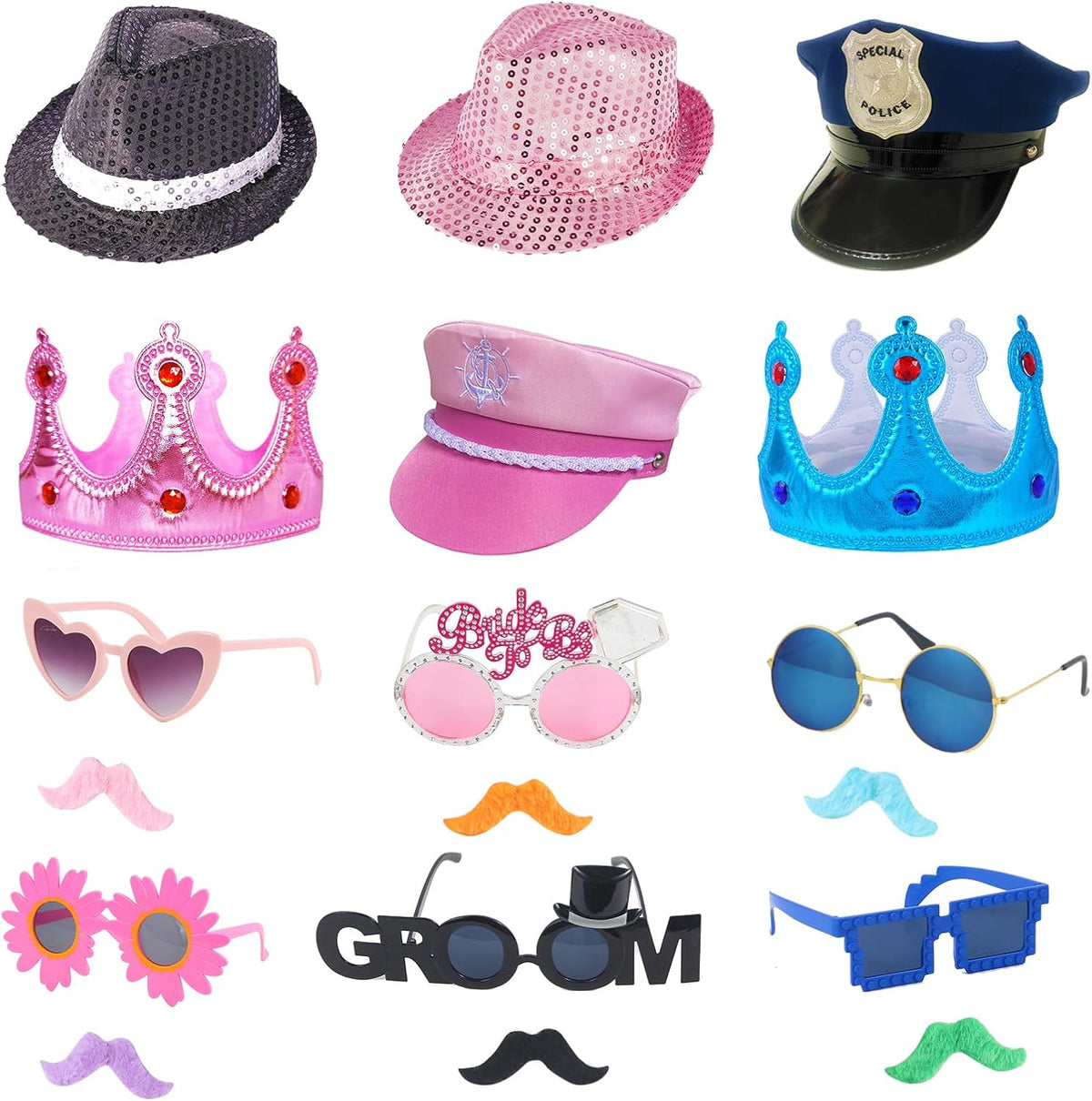 18 Pcs Fun Photo Booth Props Set for Adults, Novelty Funny Hats and Party Sun...