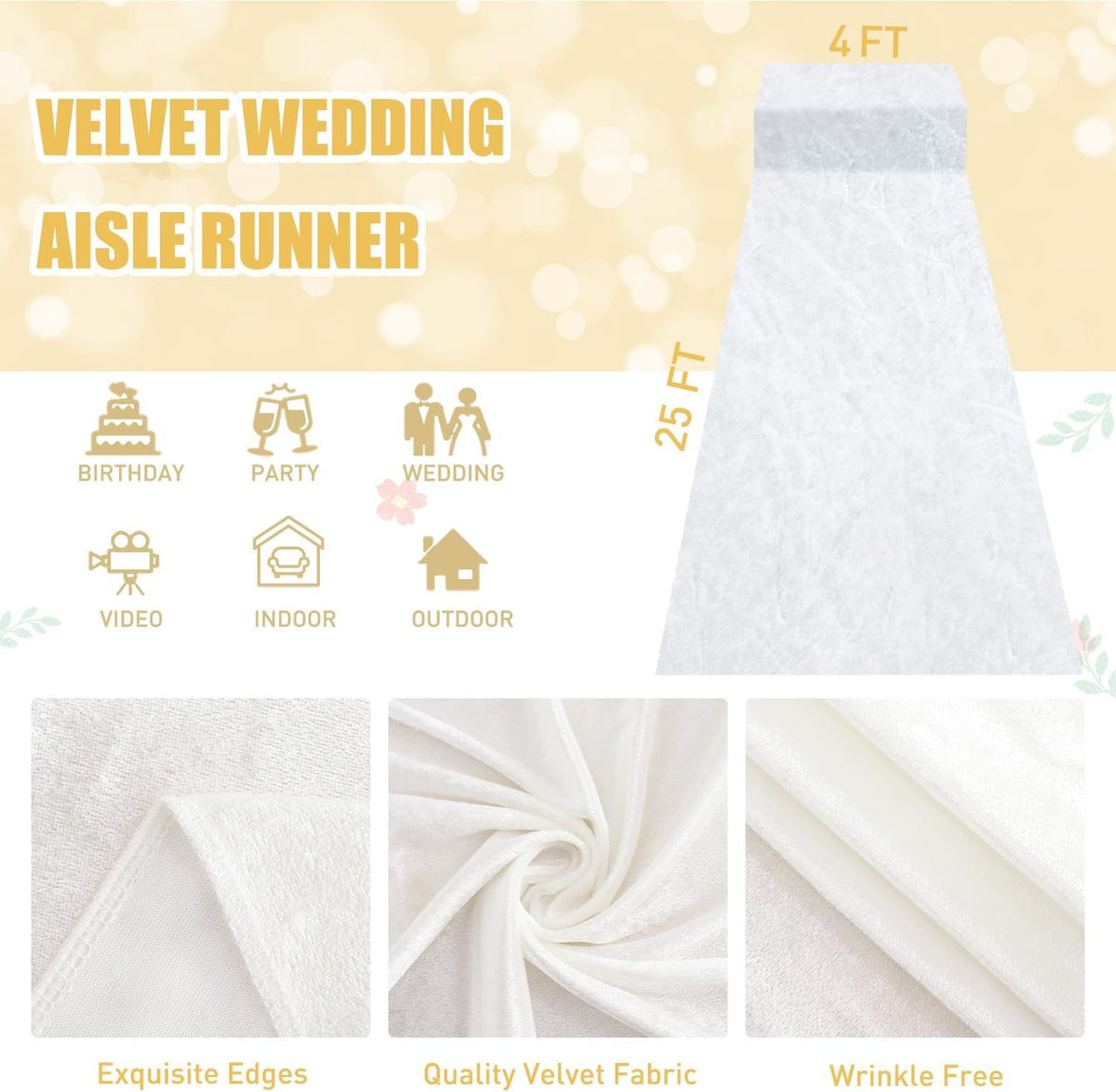 FUHSY White Aisle Runner Outdoor Aisle Runners for Weddings for Indoor Weddin...