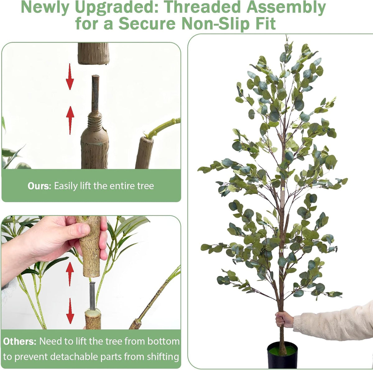 Caxchiling Artificial Eucalyptus Tree 6FT, Faux Floor Tree Indoor Outdoor