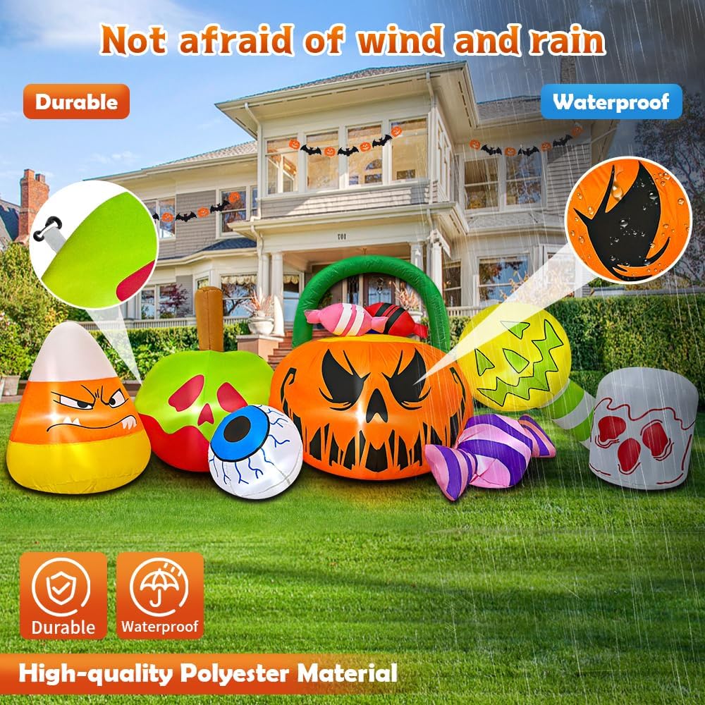 10 FT Halloween Inflatable Blow up Outdoor Decorations Pumpkin Ghost Combo, H...