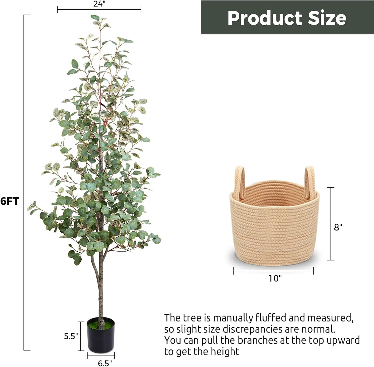 6FT Artificial Eucalyptus Tree, Faux Eucalyptus Trees with Woven Basket