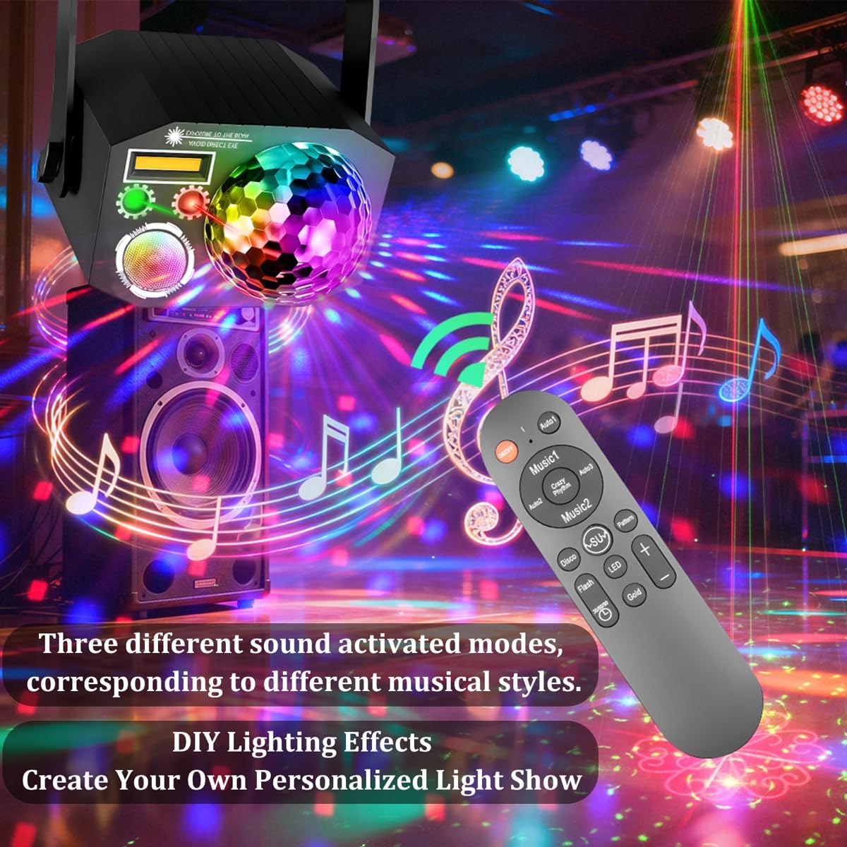 Dj Party Disco Ball Lights with Pattern and Sound Activated,10 ft USB Cable, ...