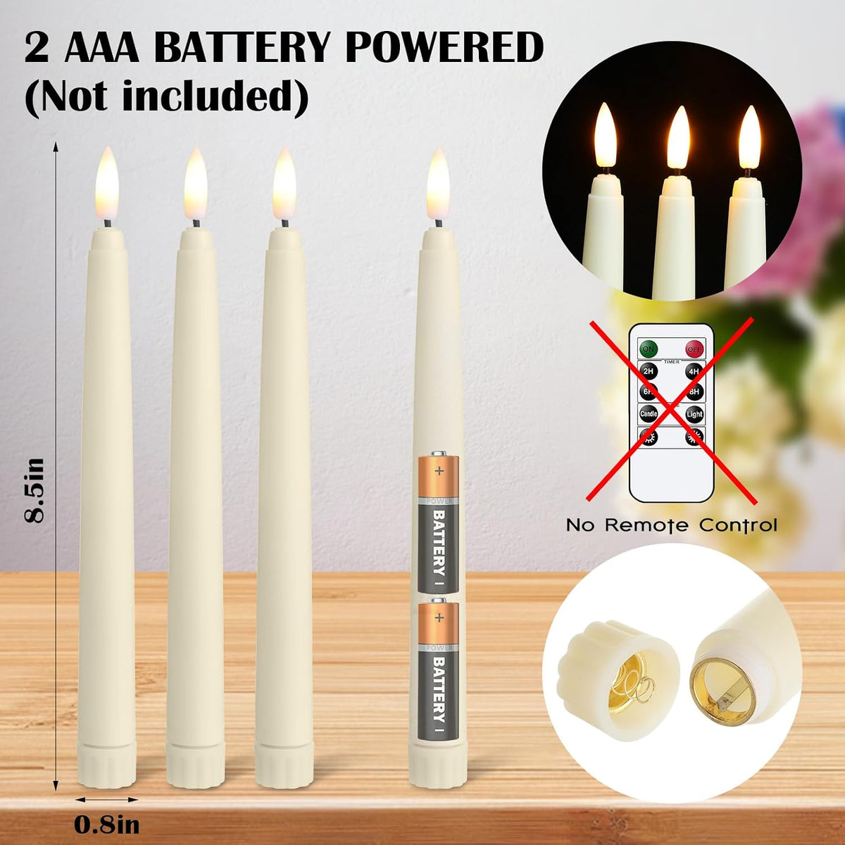 Baquler 24 Pcs Flameless Taper Candles LED Taper Candles Flickering Bulk