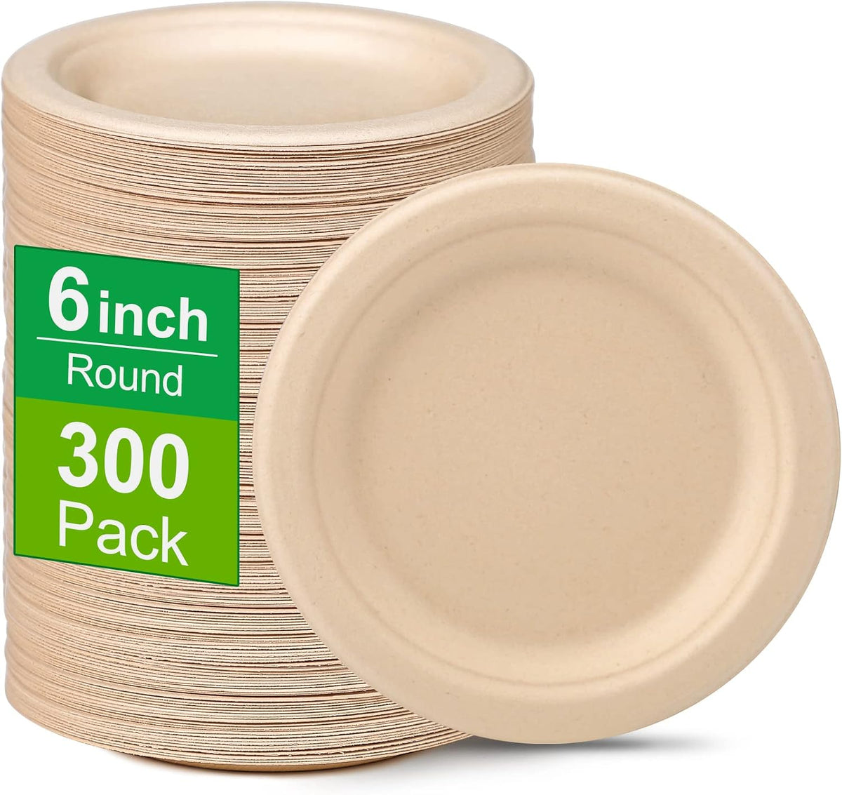 300 Pack 6 inch Paper Plates, Small Paper Plates Bulk, Brown