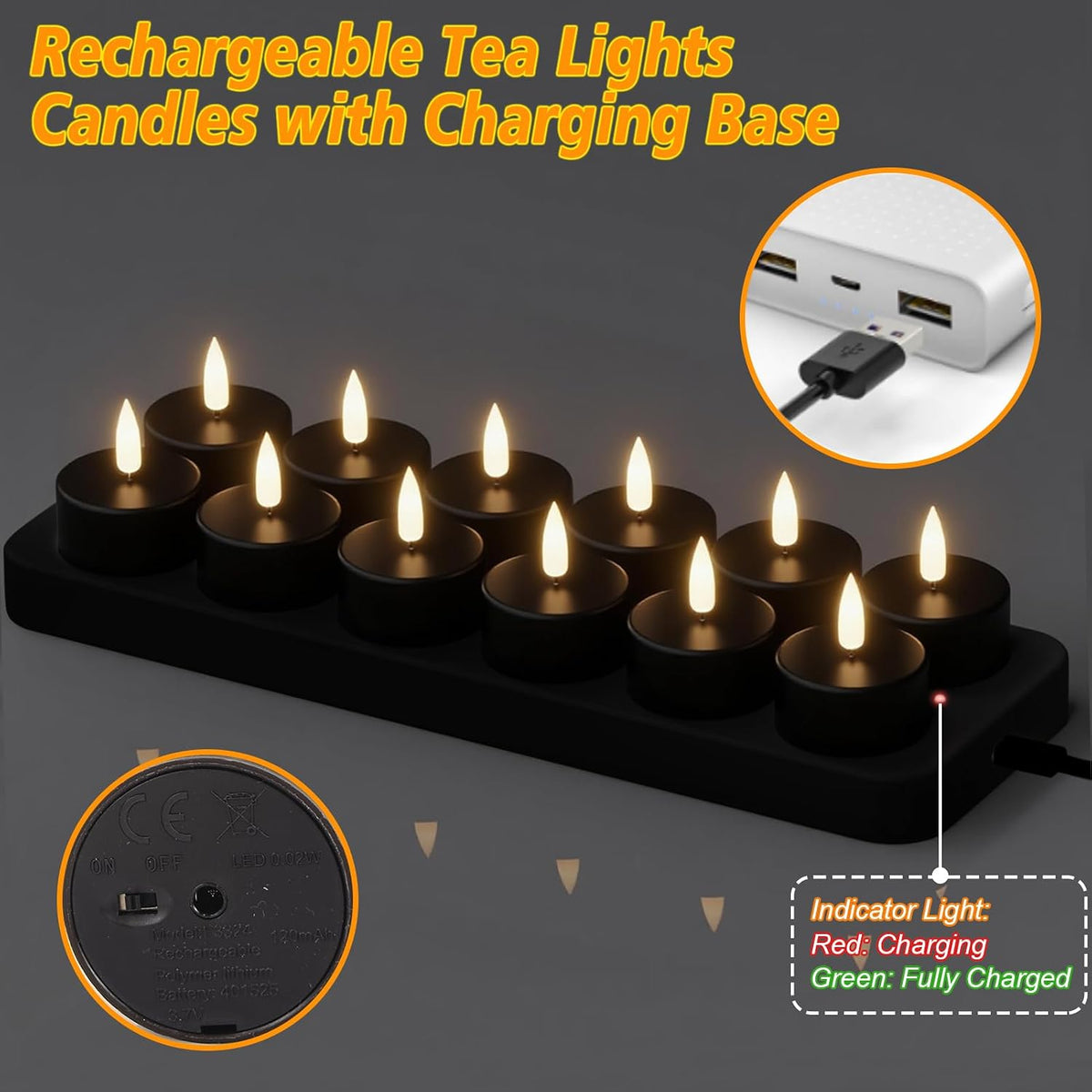 GenSwin Rechargeable Tea Lights Candles Remote Timer Charging Base Black