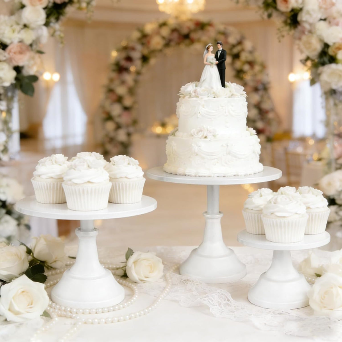 3 Piece White Cake Stand,8/10/12 Inch,Metal Round Cake Holder