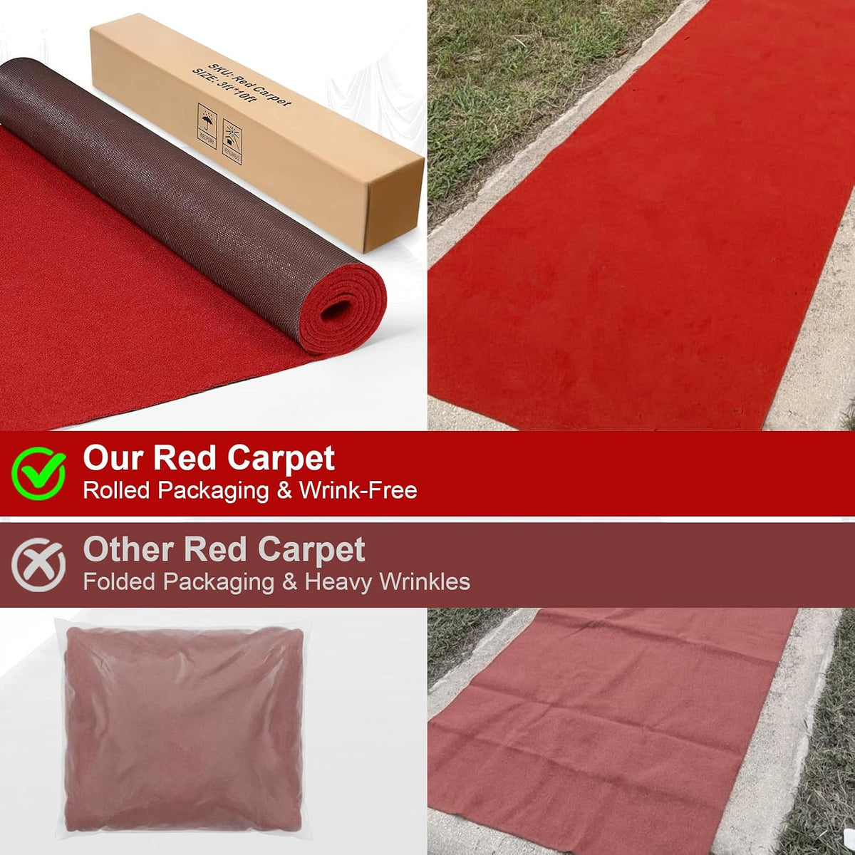 PBHEPJ 3ft x 10ft Extra Thick Red Carpet Runner for Party & Hollywood, Fe...