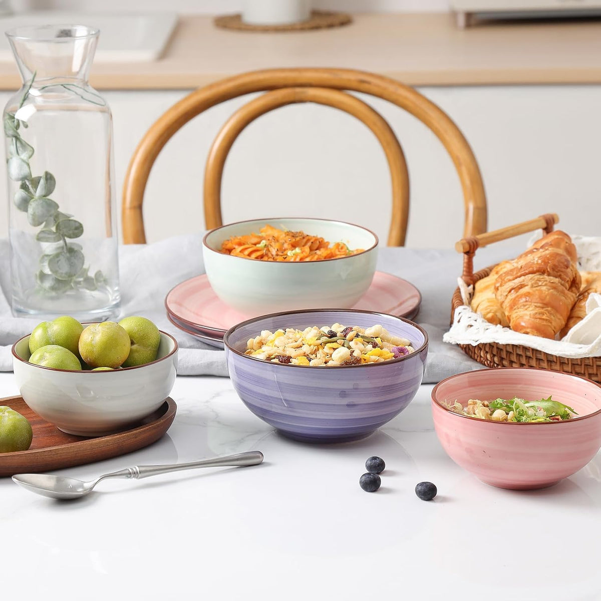 KitchenTour 24 OZ Cereal Bowls Set of 6, Ceramic Soup Bowls for Kitchen, 5.9 ...