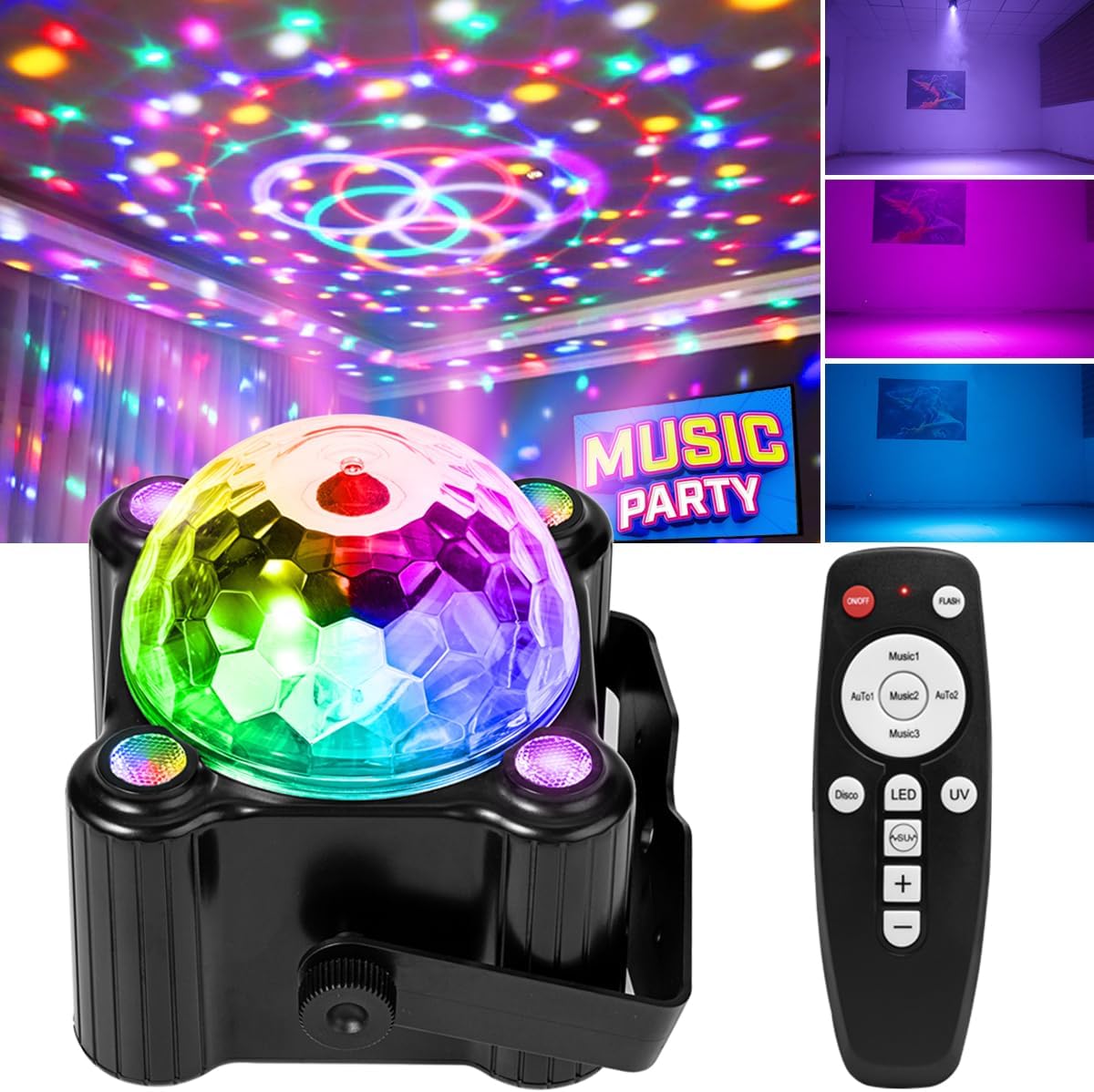 Laucnpty Disco Ball Party Lights Sound Activated Strobe DJ Stage Lighting for...