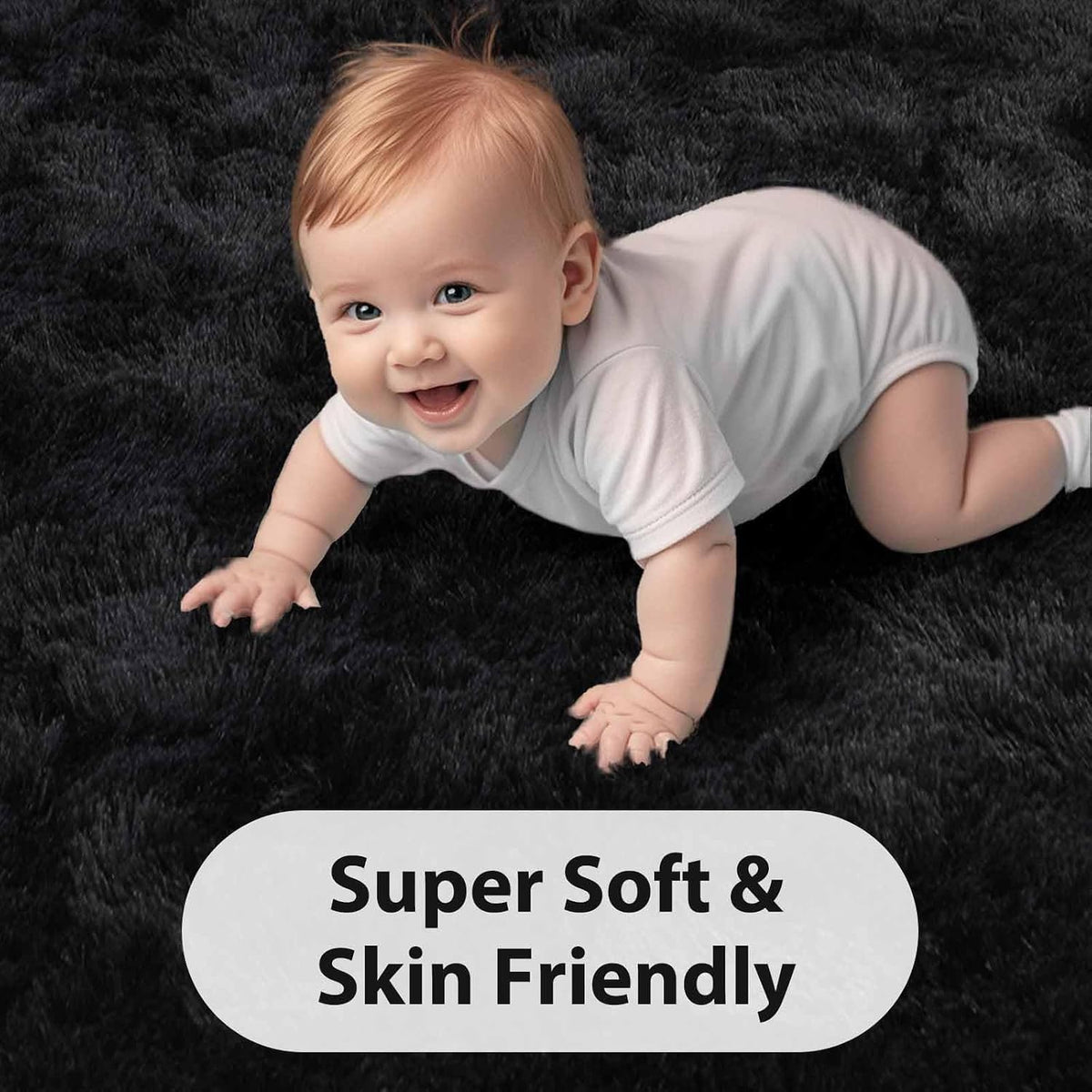FinRèc Home 8x10 Non-Slip Fluffy Area Rugs for Living Room (Black)