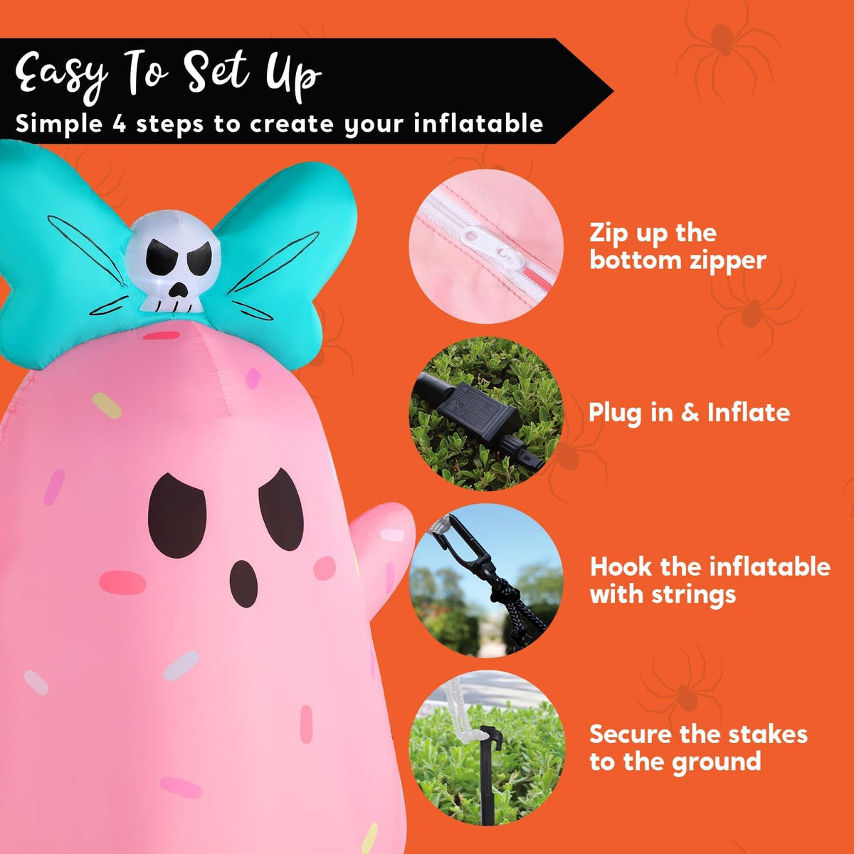 Joiedomi 5FT Tall Halloween Inflatable Ghost Outdoor Decorations, Cute Pink G...