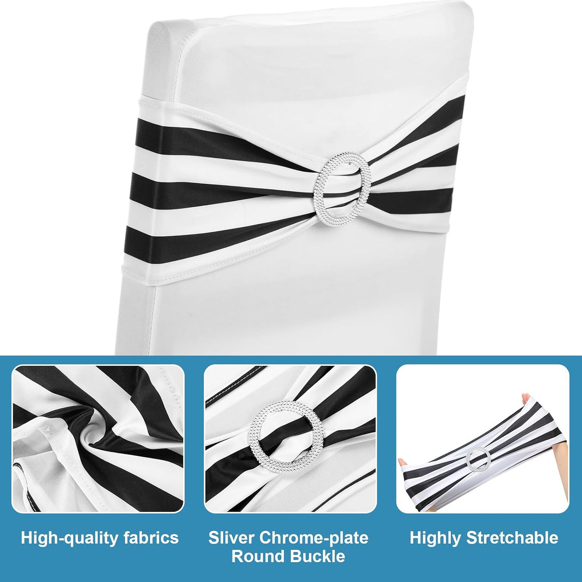 Newwiee 54 Pcs Chair Sash and Table Runner Black and White Striped