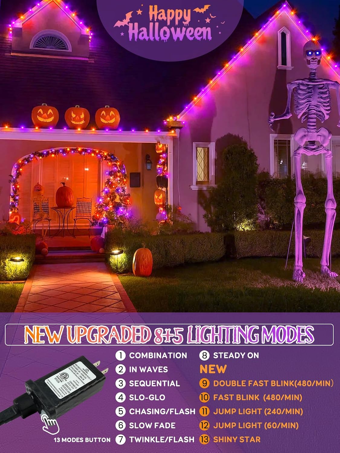 250 LED Linkable C6 Halloween Lights 82FT Outdoor Halloween Lights Decor