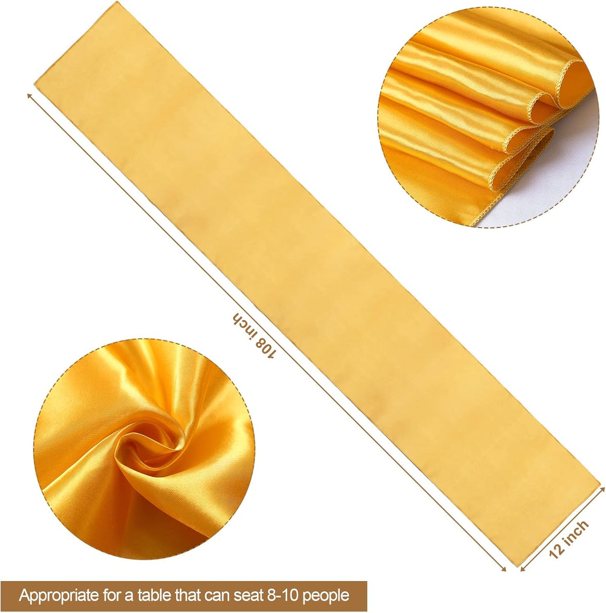 30 Pack Gold Satin Table Runner Bulk 12 x 108 Inch Silk Table Cover