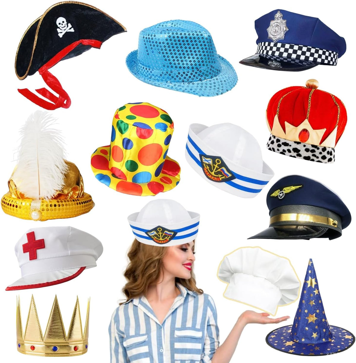 10 Assorted Funny Costume Hats, Crazy Party Hats, Silly Hats For Adults Teens...