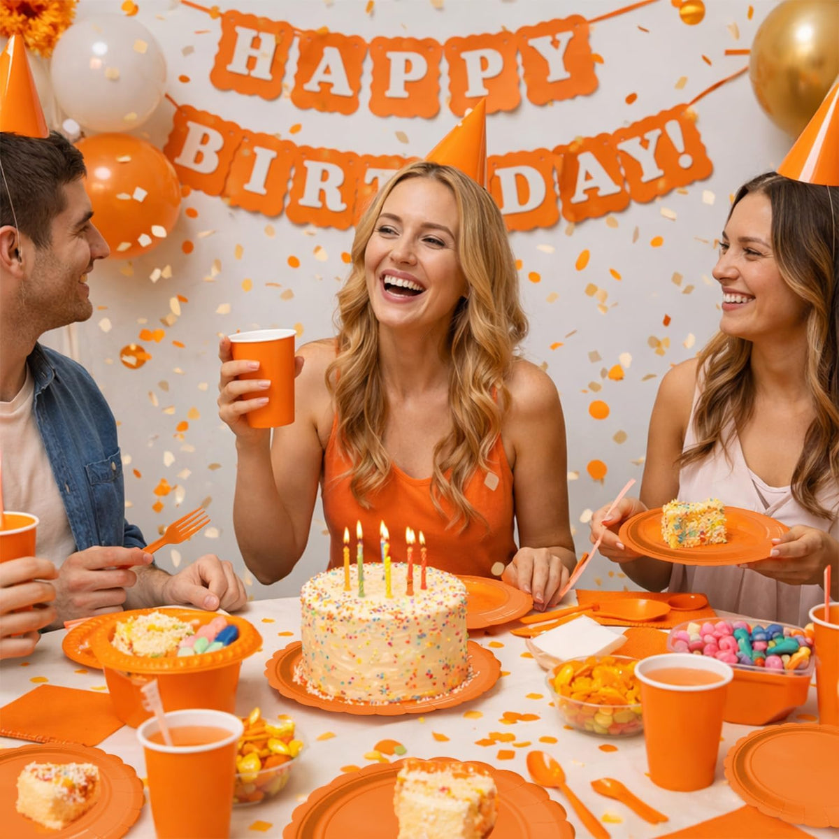 Vyntra 350 Pcs Orange Paper Plates and Napkins Party Supplies