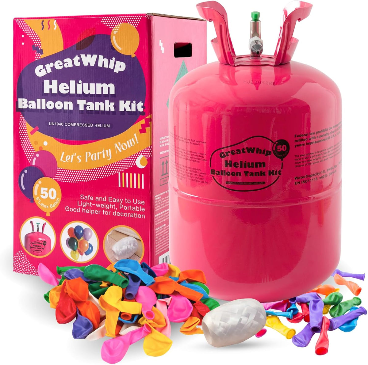 GreatWhip 13L Helium Tank for Balloons at Home, Up to 50 Latex Balloons