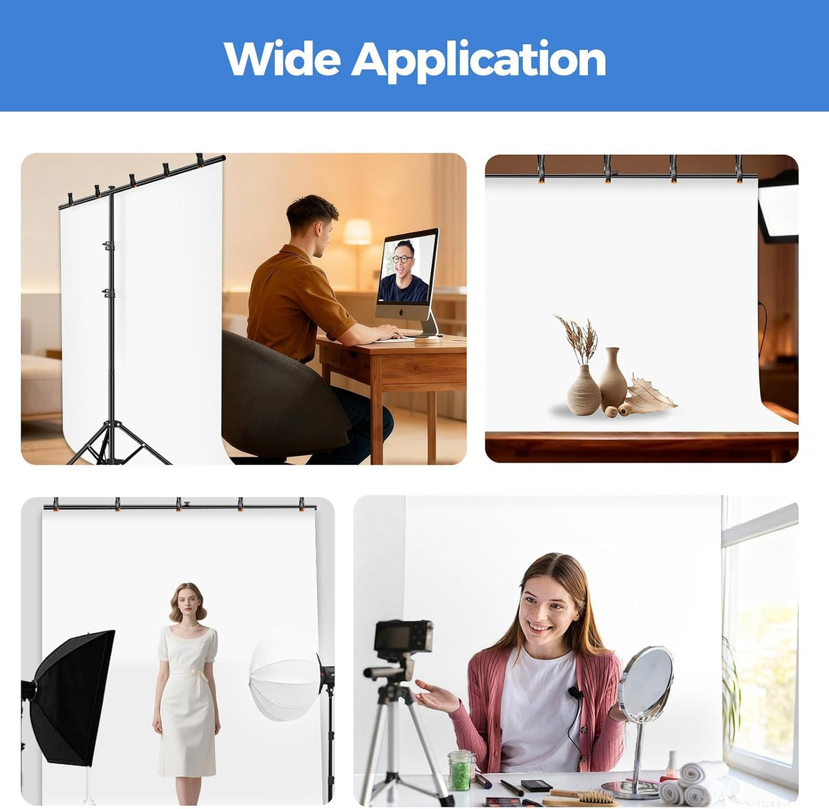EMART 5 * 6.5ft White Photo Backdrop Stand Kit with T-Shape Stand