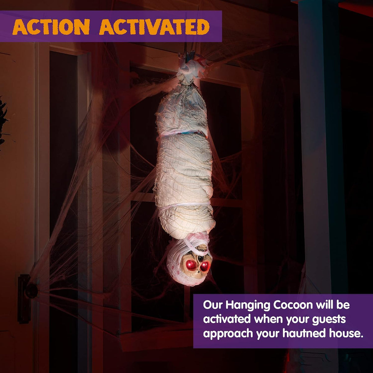 JOYIN 35" Halloween Animated Hanging Cocoon Corpse Decoration, Dead Body...
