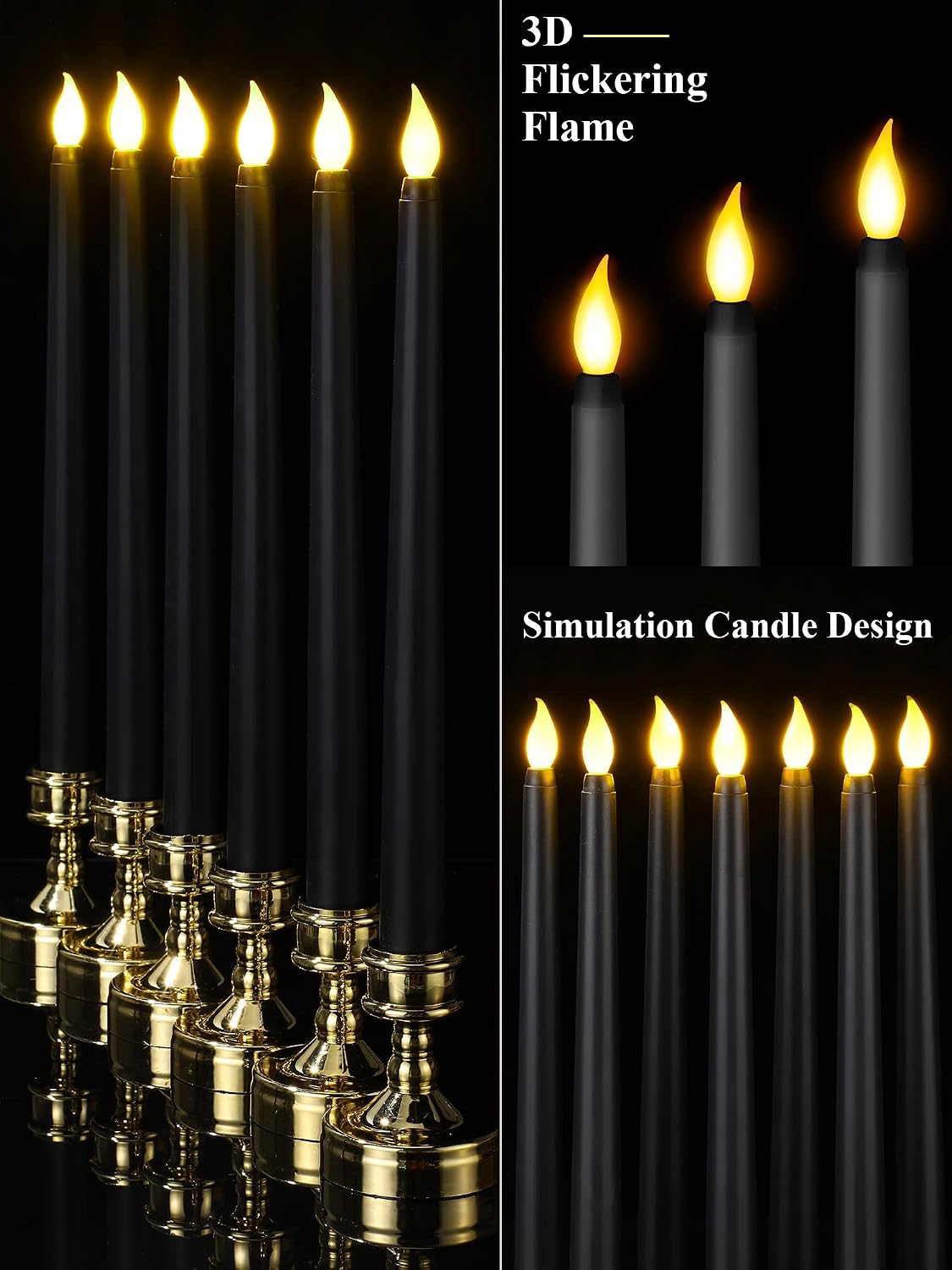 Retisee 30 Pcs 11 Inch Flameless Taper Candles LED Candles Bulk, Black