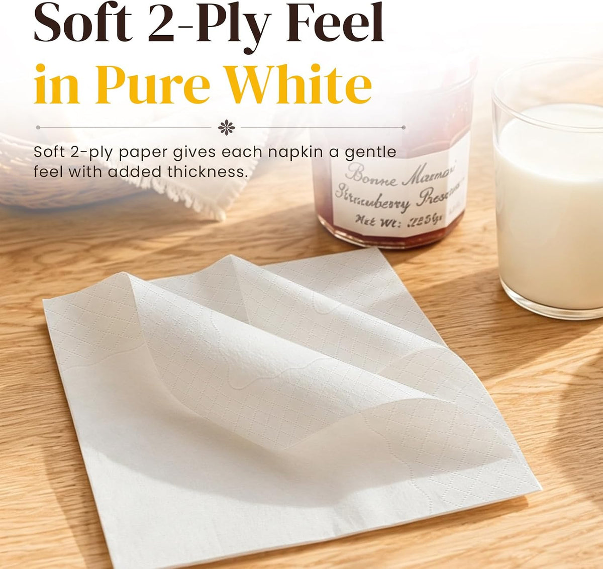 1200 Count White 2-Ply Cocktail Napkins, 4.5 x 4.5 Inch Disposable Beverage N...