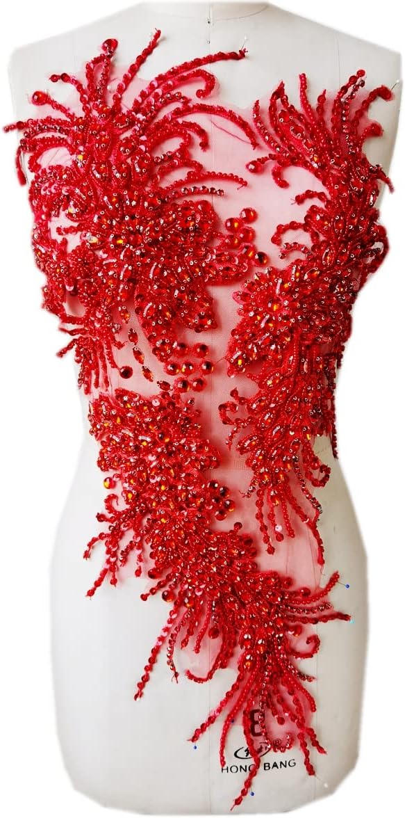 Handmade Rhinestones lace Applique handsewing Beads Sequins Trim Patches for ...