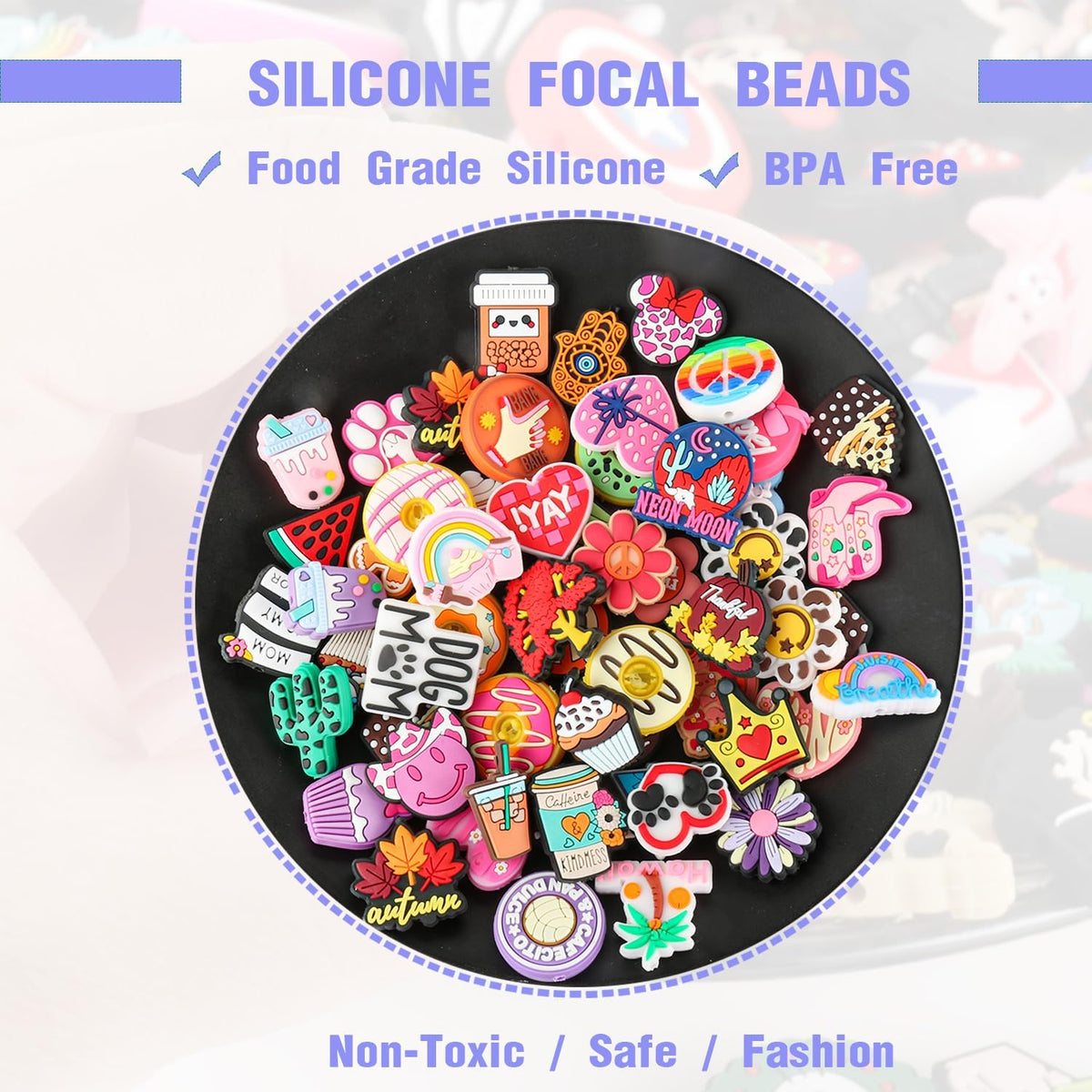 110Pcs Non-Repeat Cartoon Silicone Focal Beads for Pens, Random Focal Beads B...
