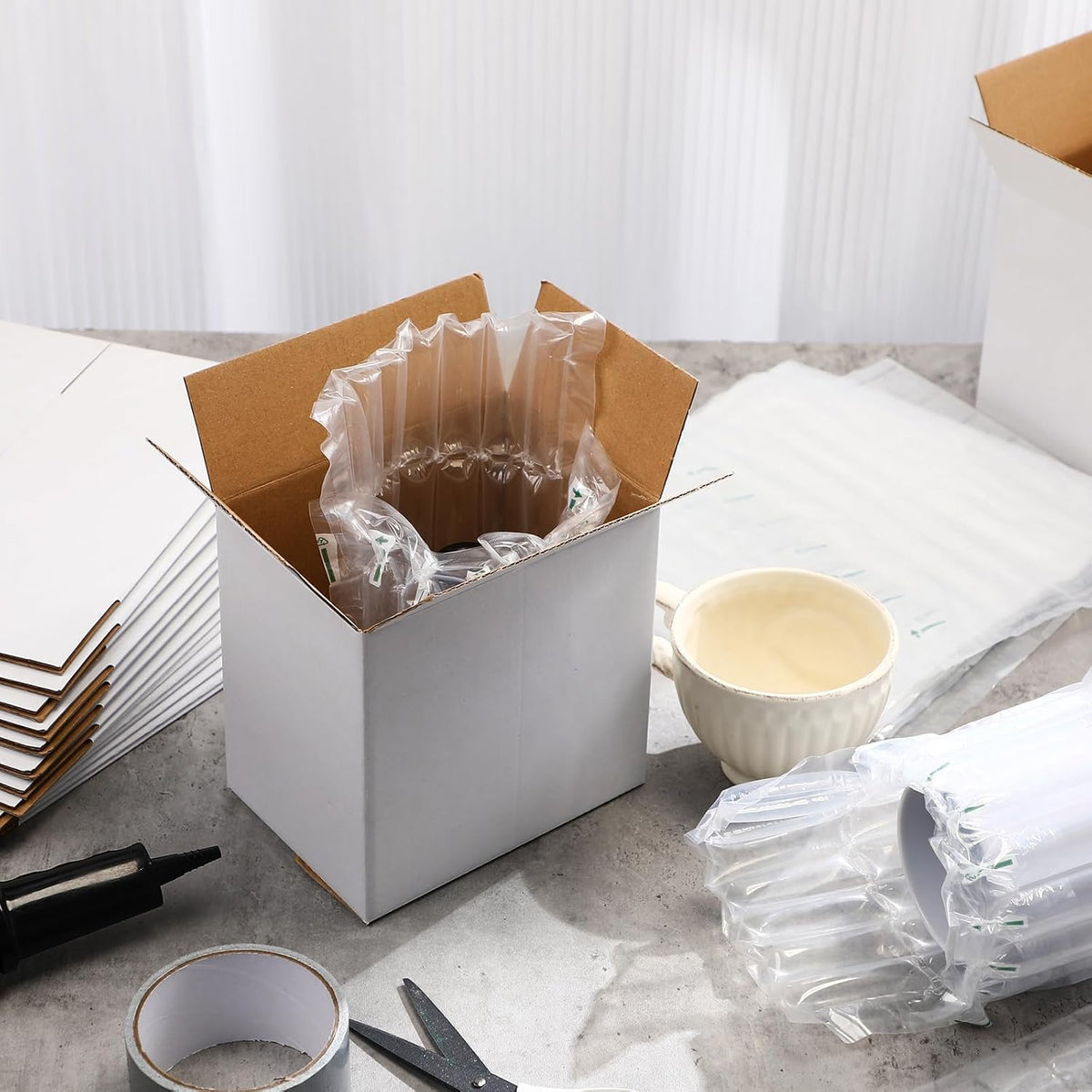 25 Sets 48 Sets Mug Boxes with Bubble Pouches, White