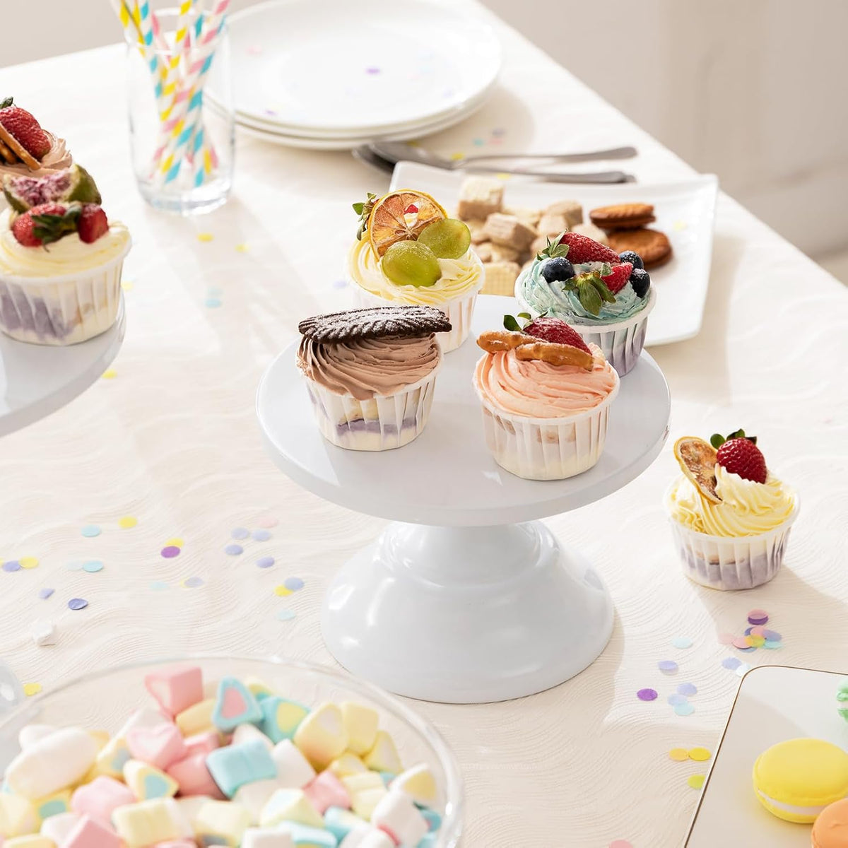 HBlife 3 PCS White Cake Stand Set (8"/10"/12" Cake Plate), Metal
