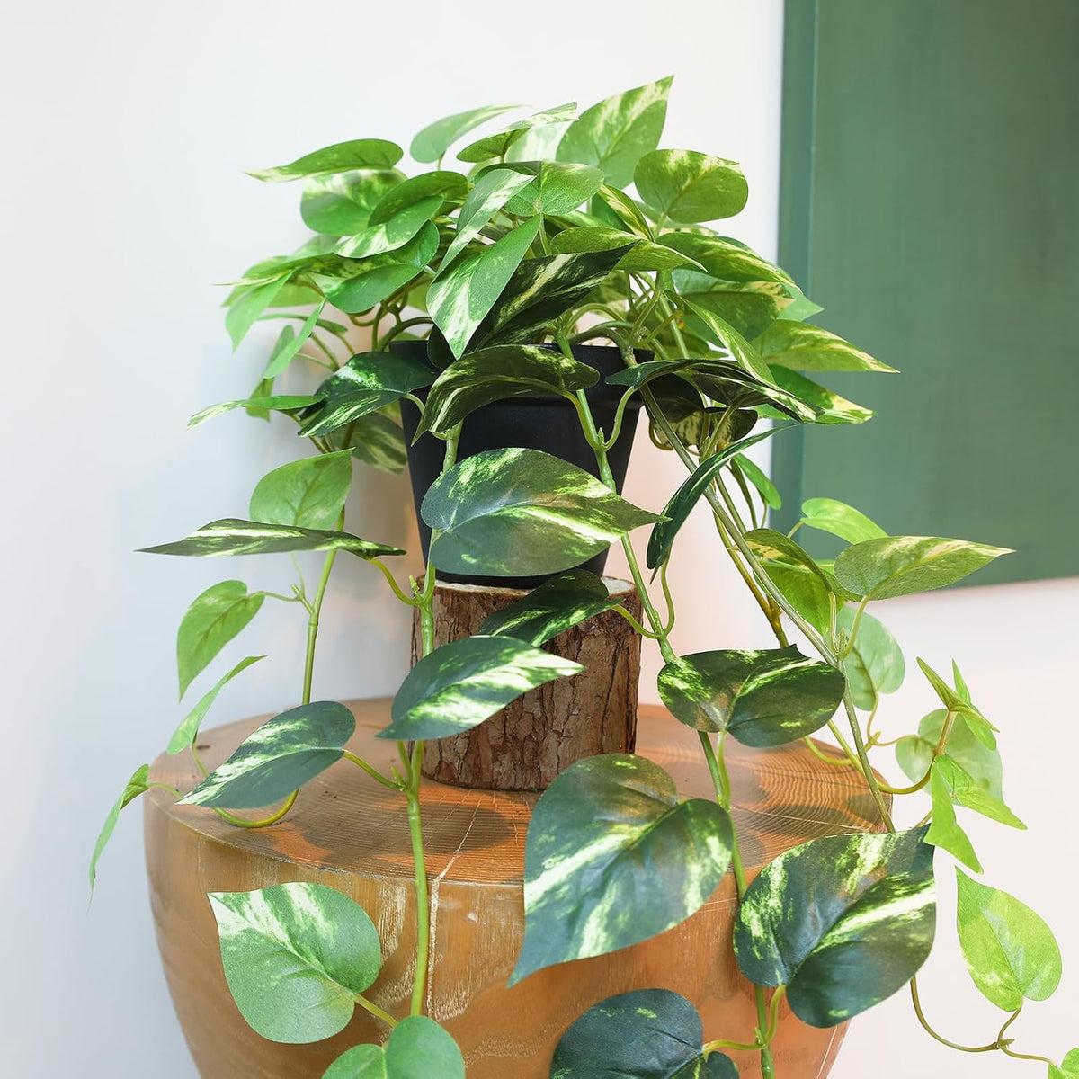 Fake Pothos Hanging Plants - 33" Set of 2 Artificial Silk Ivy Vines with...