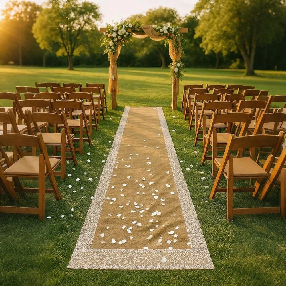 Natural Burlap Aisle Runner for Wedding Ceremony, 3ft x 33ft Wedding Aisle Ru...