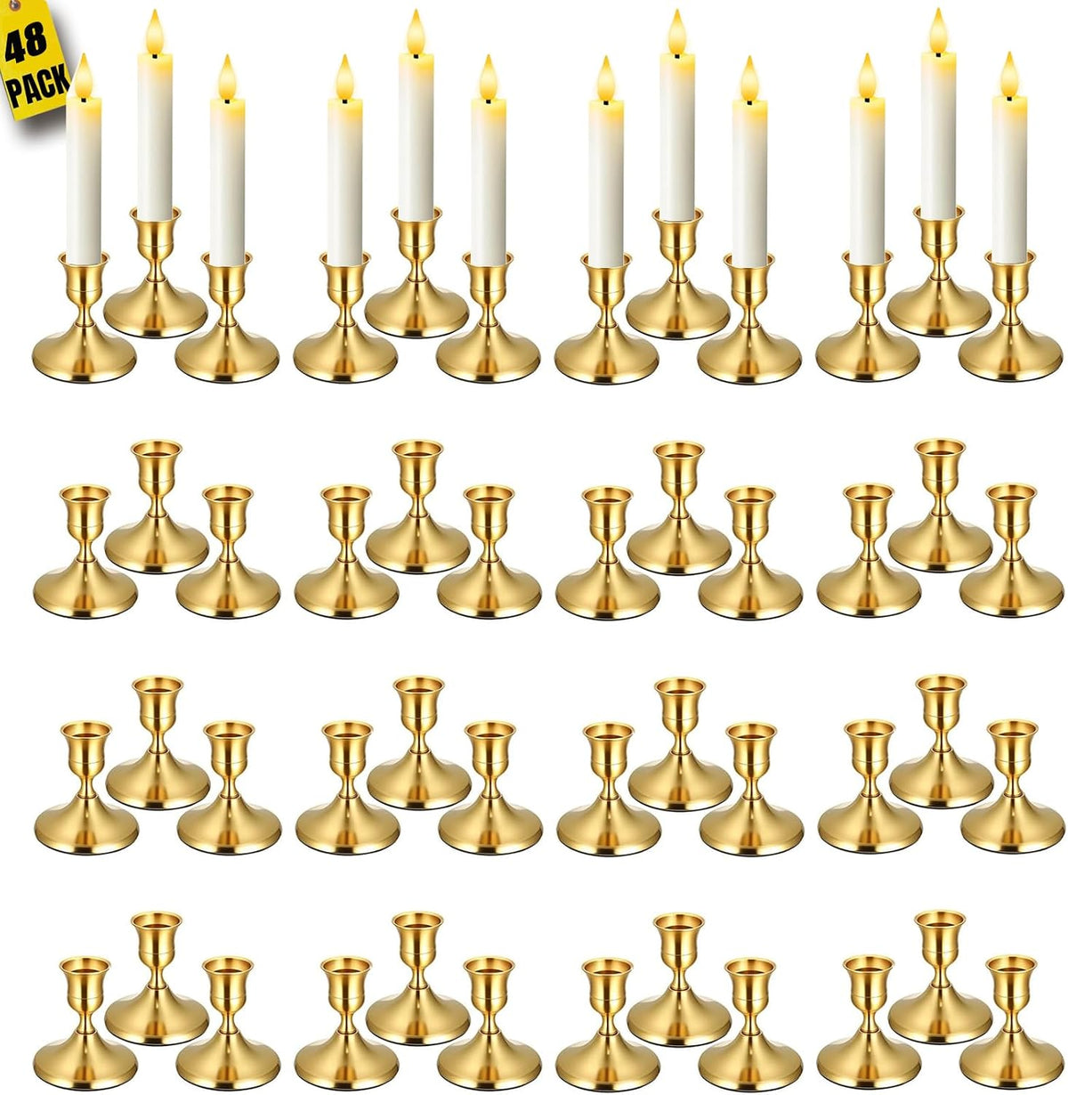 48Pack Gold Taper Candle Holders Metal Vintage Brass Candlestick Holders