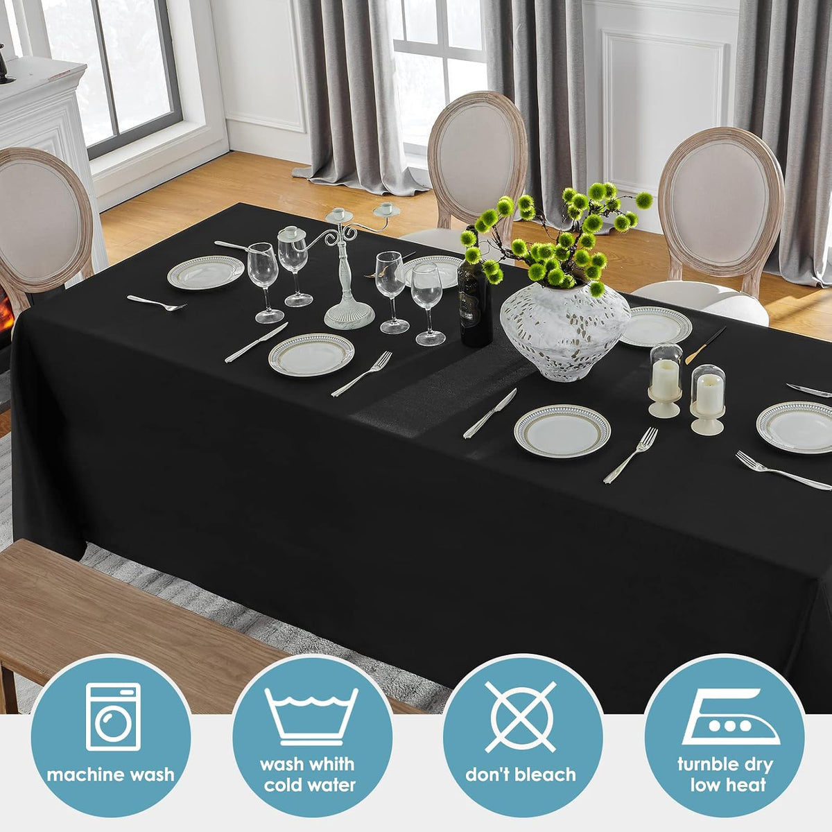 VidaFete Classic Series 2 Pack 90 * 156inch Black Rectangle Tablecloth
