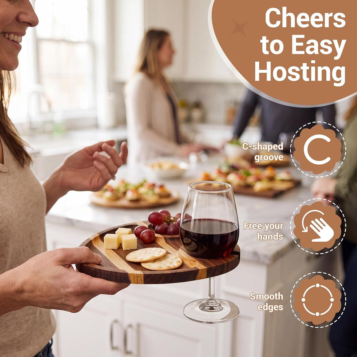 SiliFine 6 Pcs Wine Appetizer Plates with Wine Glass Holder, Heart
