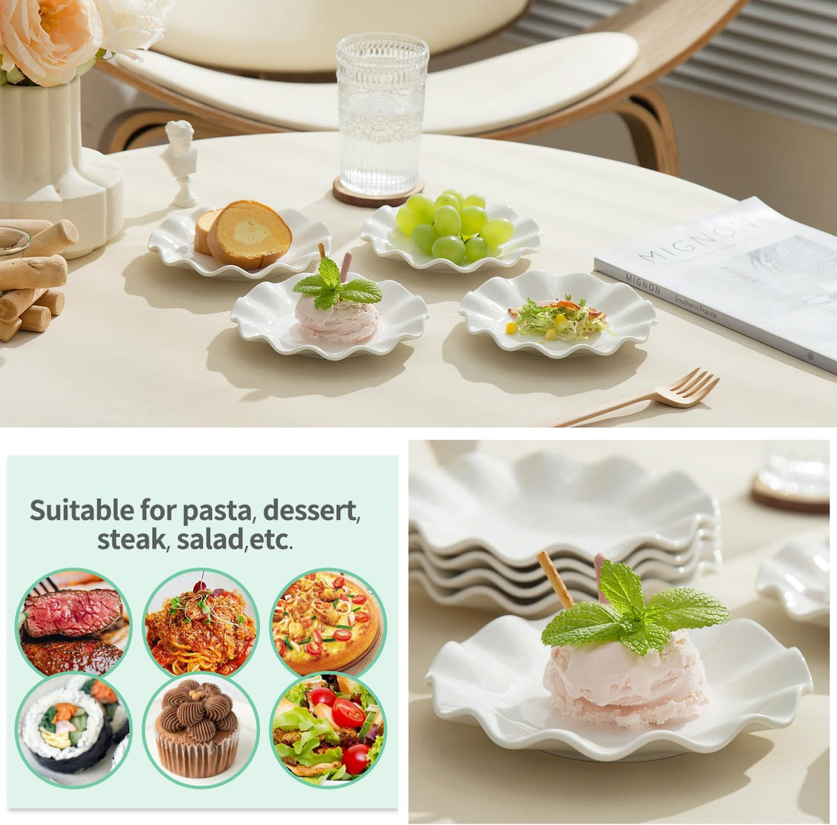 6 Inch Ceramic Small Dessert Plates, White Appetizer Plate Set, 18 Packs
