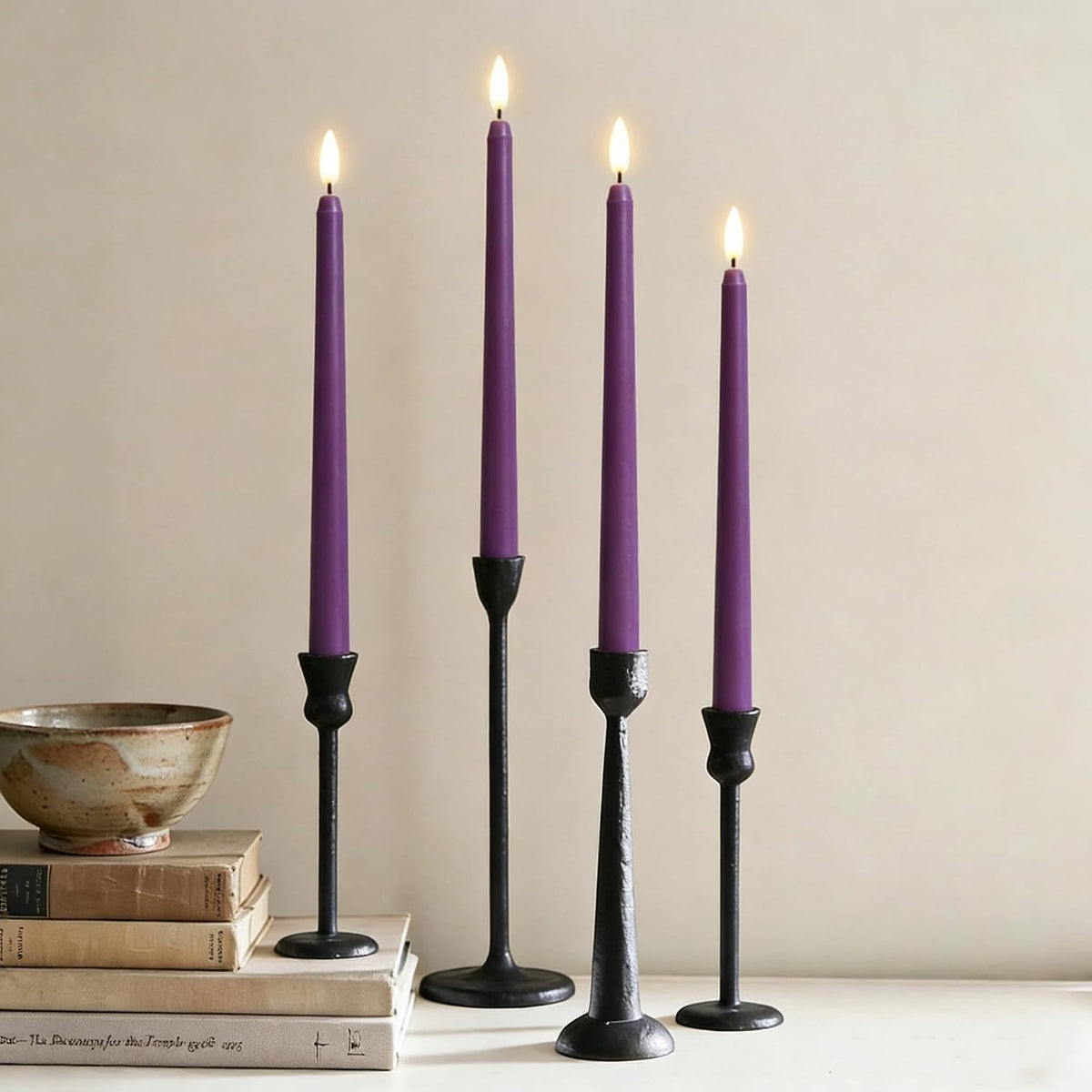Purple Flameless Taper Candles LED Candlesticks with Remote Timer Set of 12
