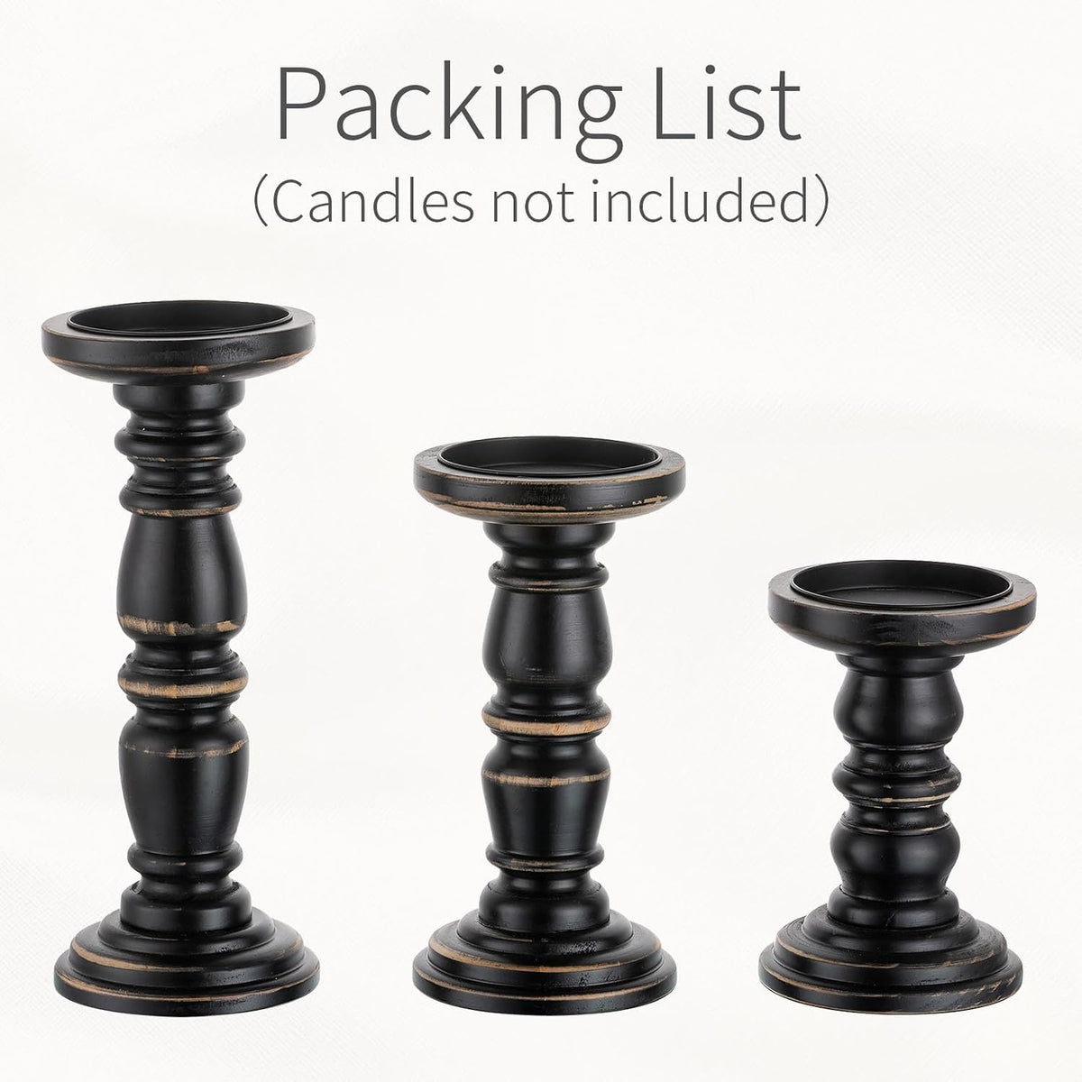 Wood Pillar Candle Holder: Rustic Distressed Black Candle Stand