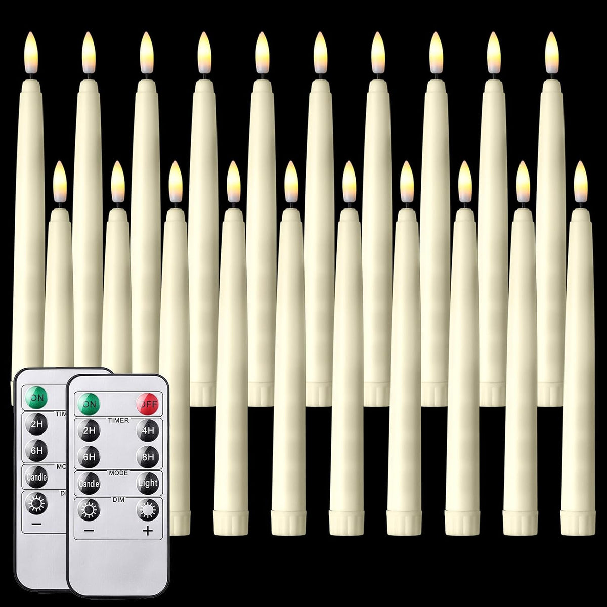 Tuanse 20 Pcs LED Flameless Taper Candles with Remote Timer, 8.46", Beige