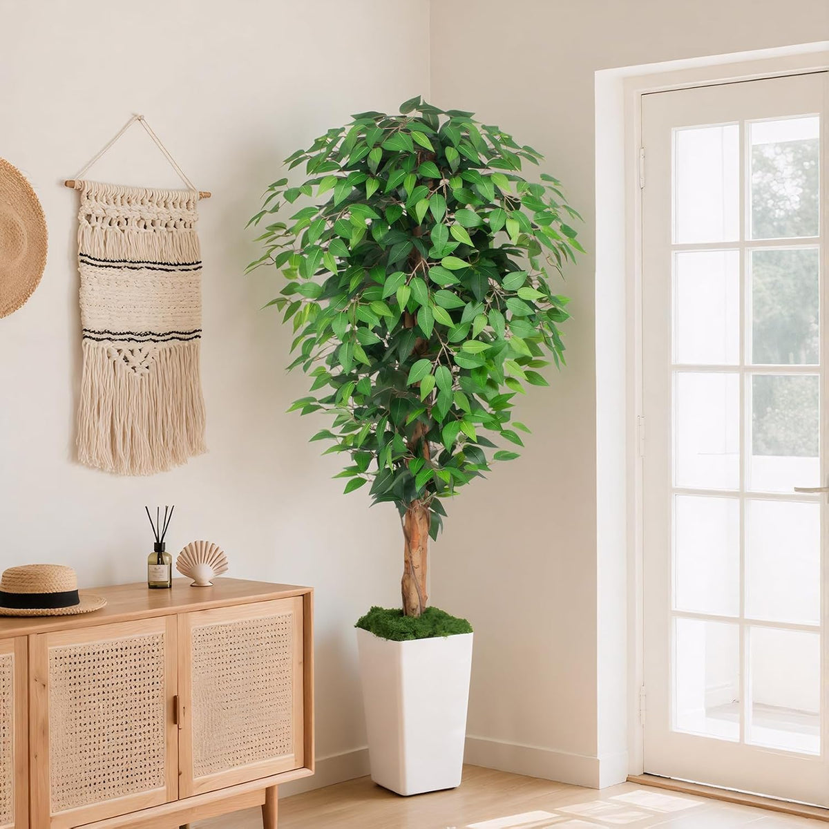 6ft Ficus Artificial Tree with 3 Natural Curved Trunks, 74" Tall Lush Fa...