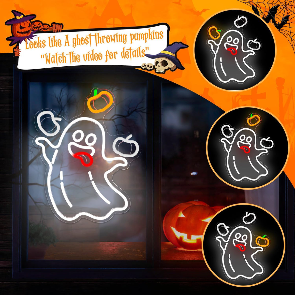 Halloween Neon Sign For Wall Decor Ghost Led Sign for Halloween Decorations W...