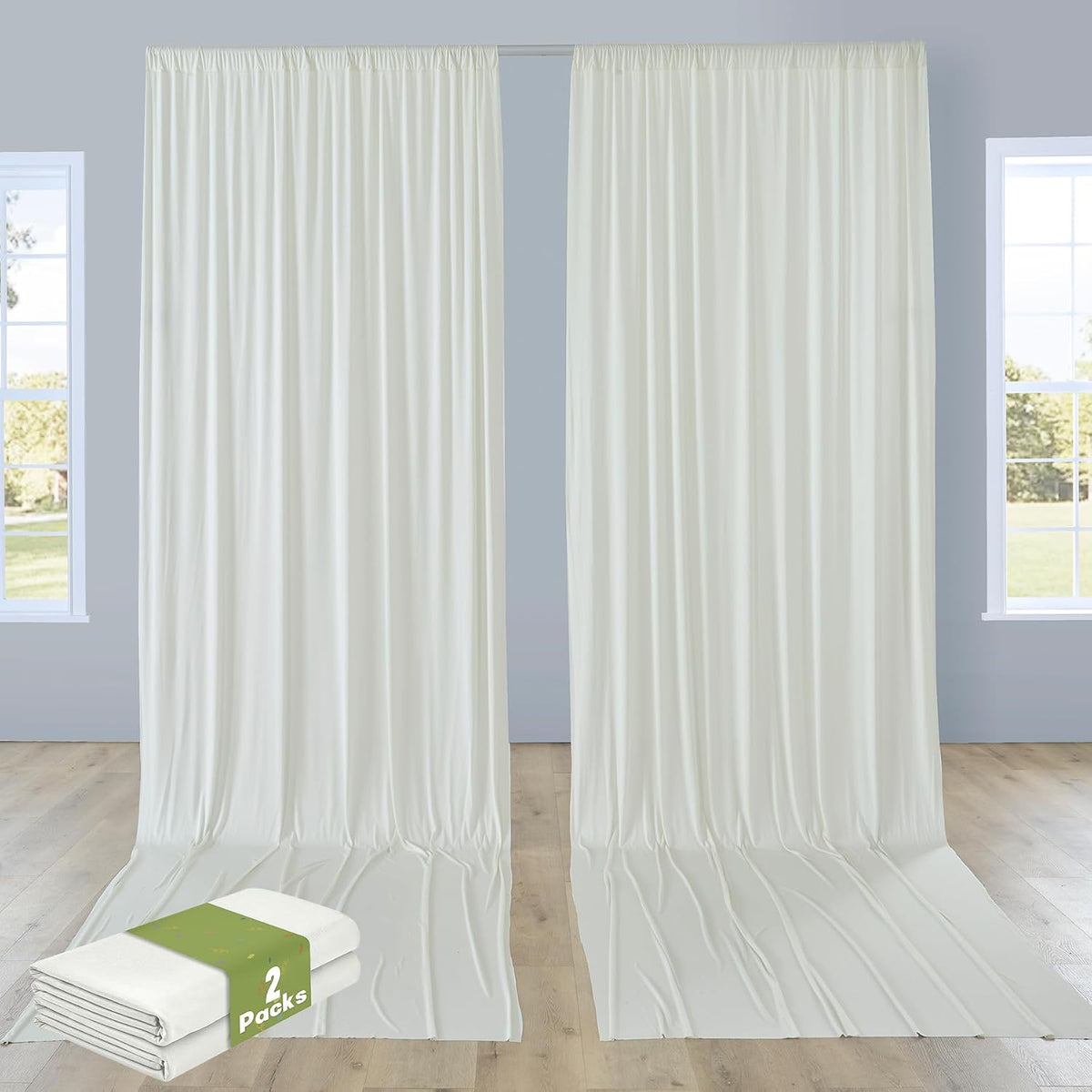 10x12ft Ivory Backdrop Curtain for Wedding Parties, Wrinkle Free 2 Panels Sil...