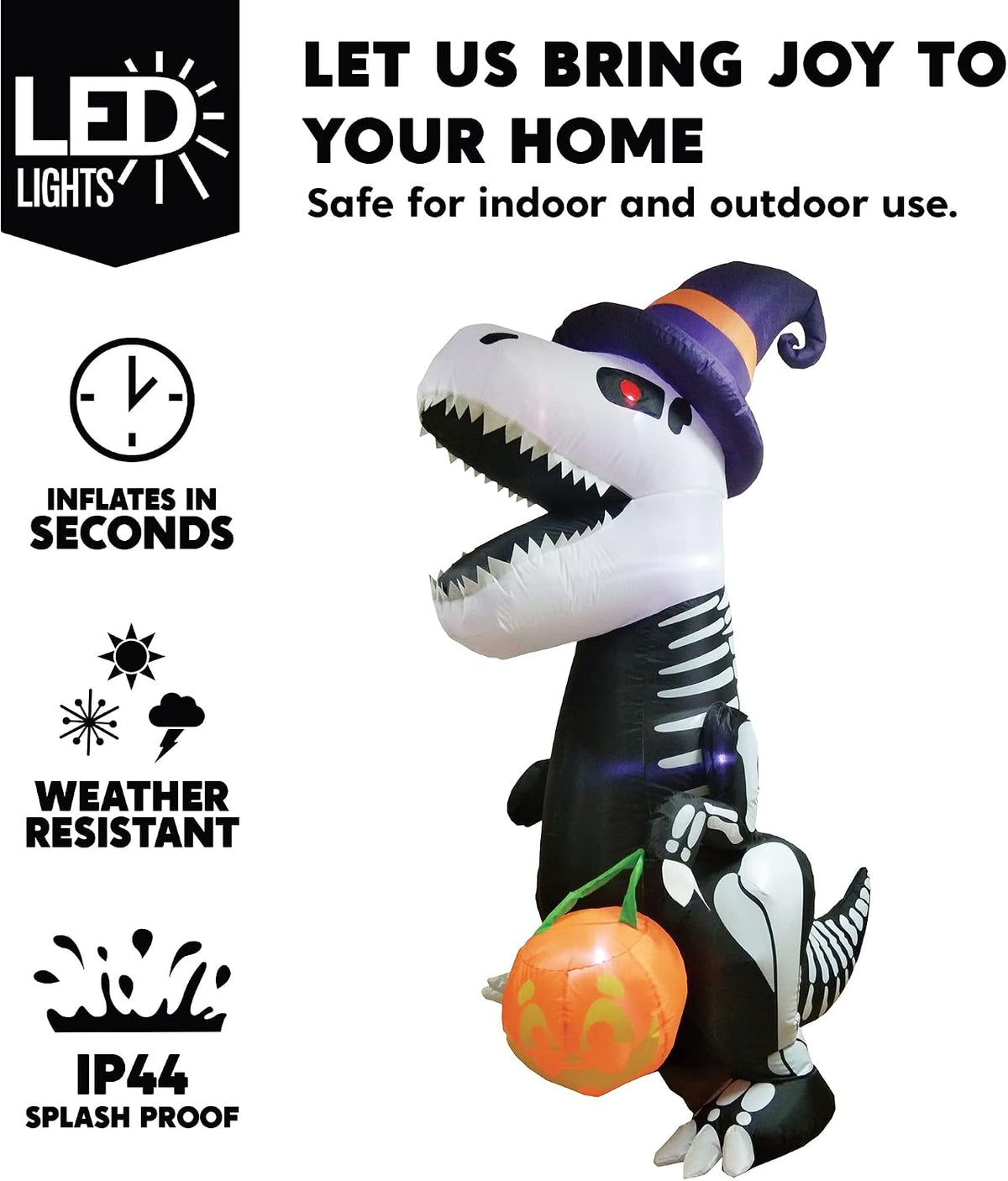 Joiedomi 8 FT Halloween Inflatable Skeleton Dinosaur with Pumpkin & Built...