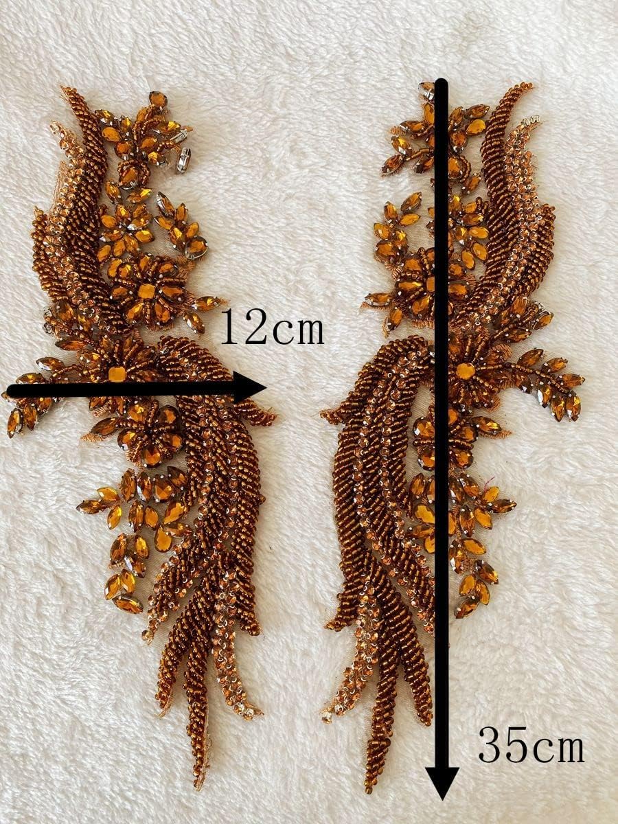 Handmade Rhinestones lace Applique handsewing Beads Trim Patches for Dress Cl...
