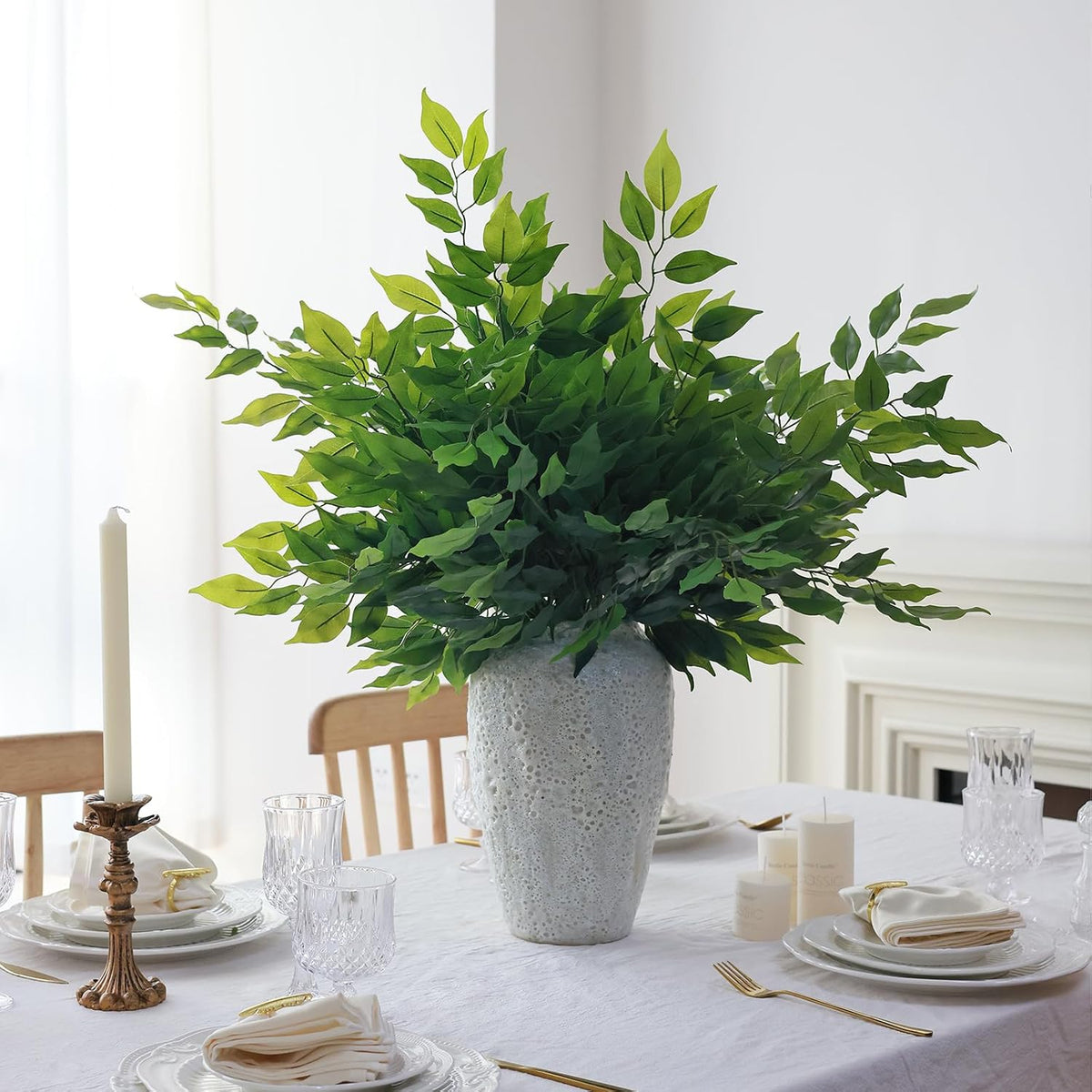 mizii 24pcs Artificial Greenery Stems Silk Green Leaves Fake 23in Ficus Garla...