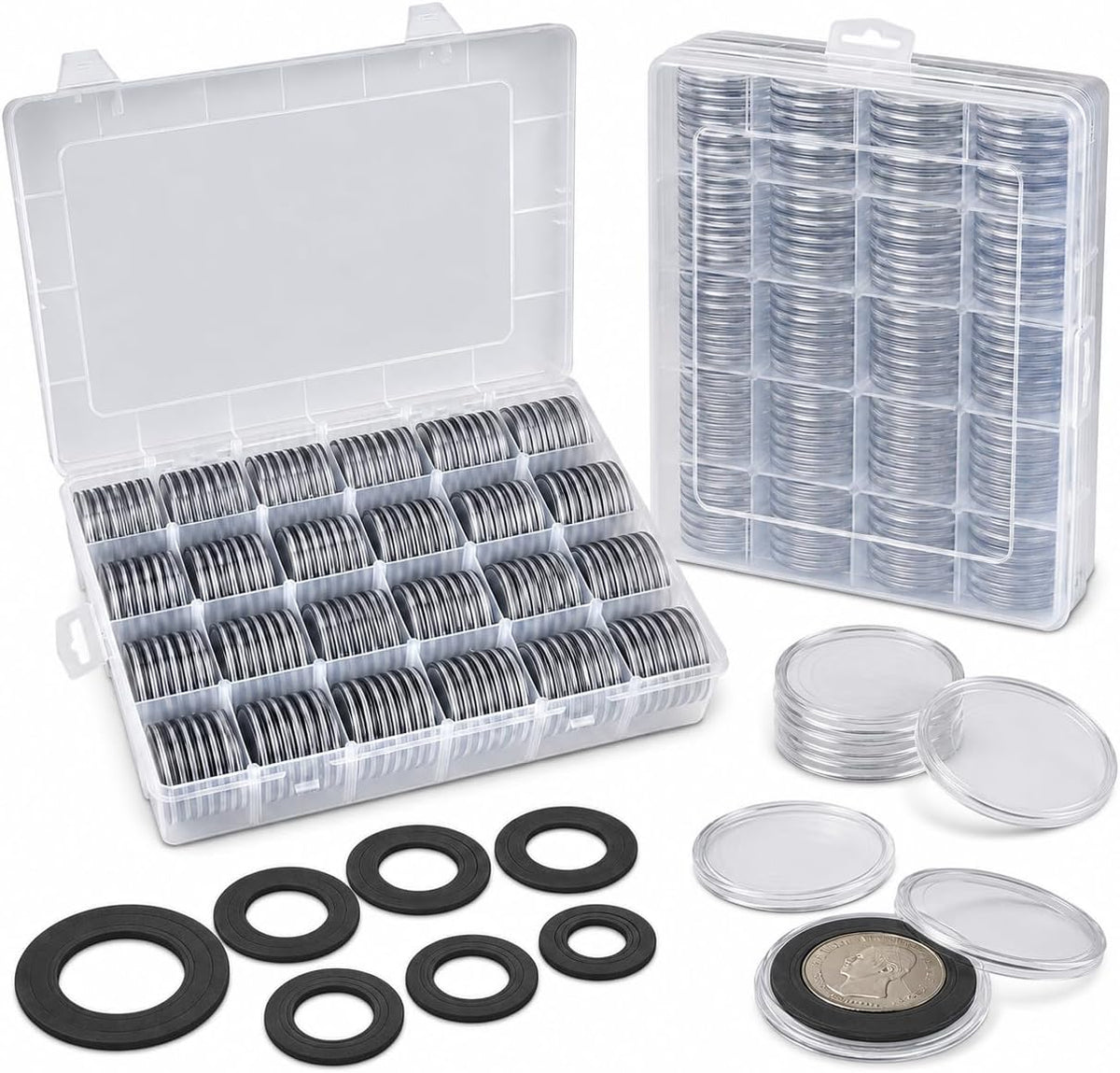 FULLCASE Coin Capsules for Collectors, 168-Piece Storage Case,Fits 20-46mm