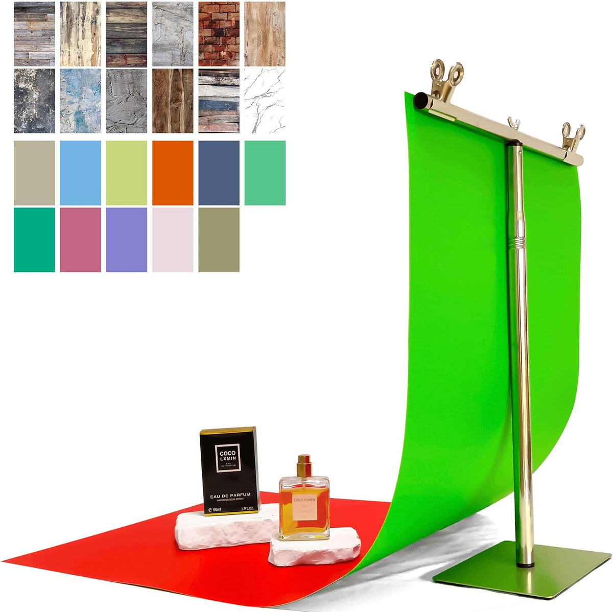 Product Photography Backdrop, Flat Lay Background with Tabletop Stand